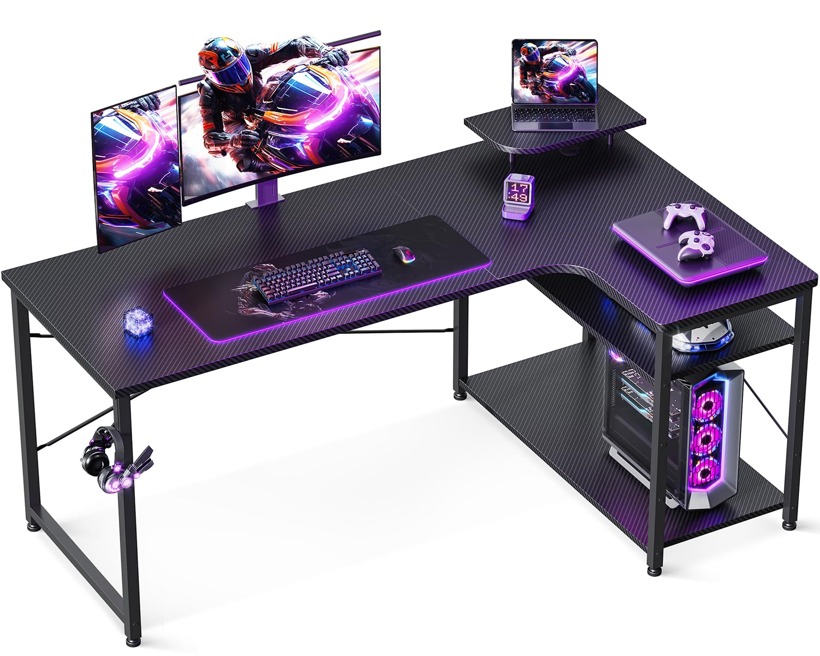 【送料無料】【10％OFFクーポン配布中】ODK ゲーミングデスク l字 パソコンデスク 幅130 机 デスク desk 棚付き 在宅勤務 pcデスク ・築子