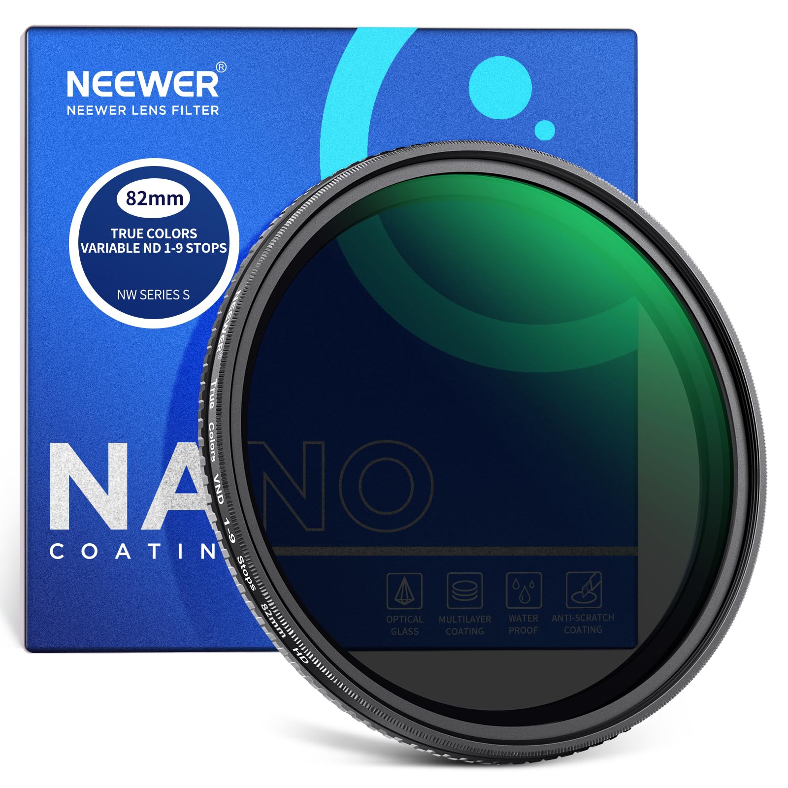 【10％OFFクーポン配布中】【送料無料】NEEWER 82mm 可変NDフィルター トゥルーカラー 減光フィルター ND2-ND400 カメラレンズフィルタ