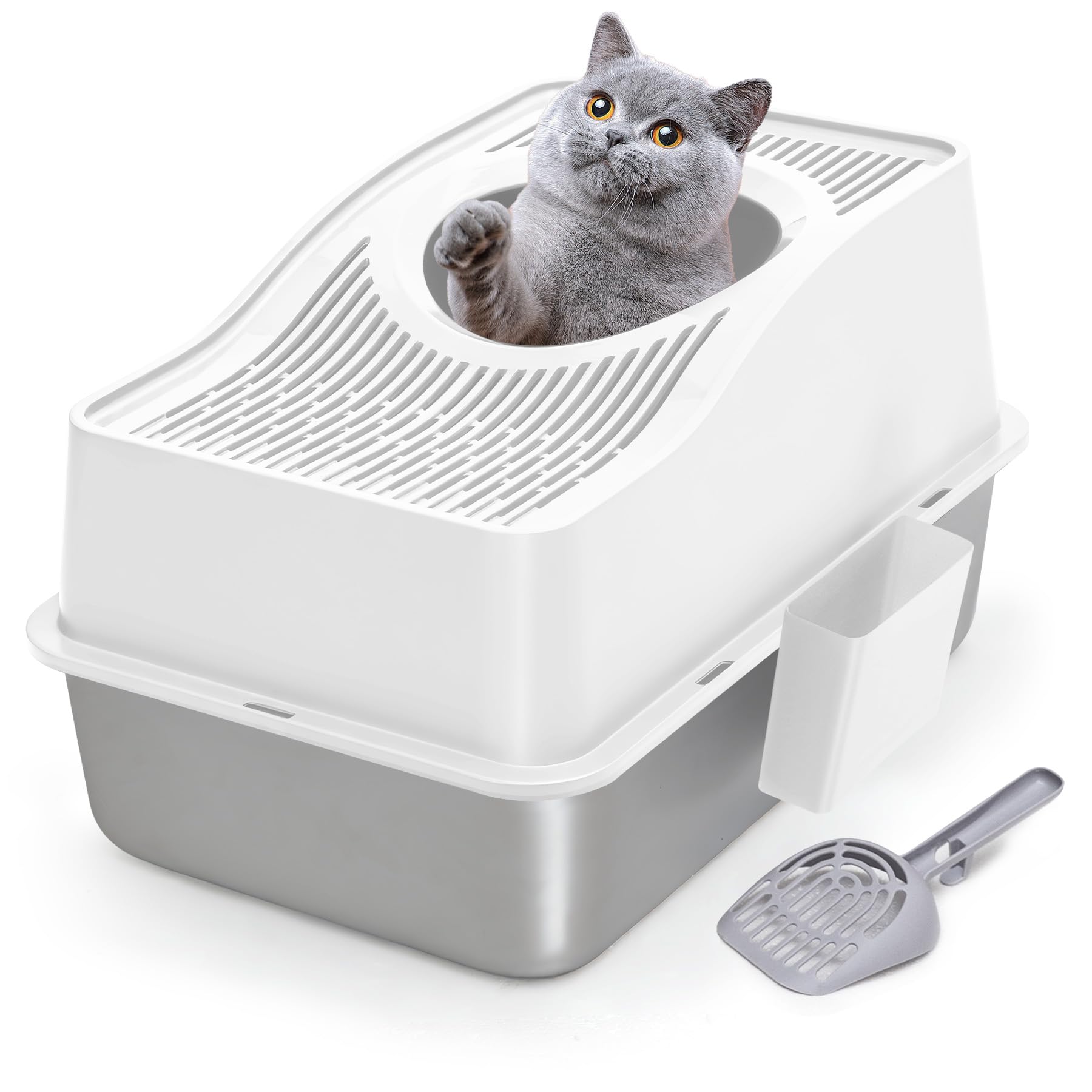 【送料無料】【10％OFFクーポン配布中】Kettnjoy 猫用トイレ ステンレス製 大型 フタ付き 上部出入口 高側面設計蓋 掃除簡単 防錆 ホワ 6,459円