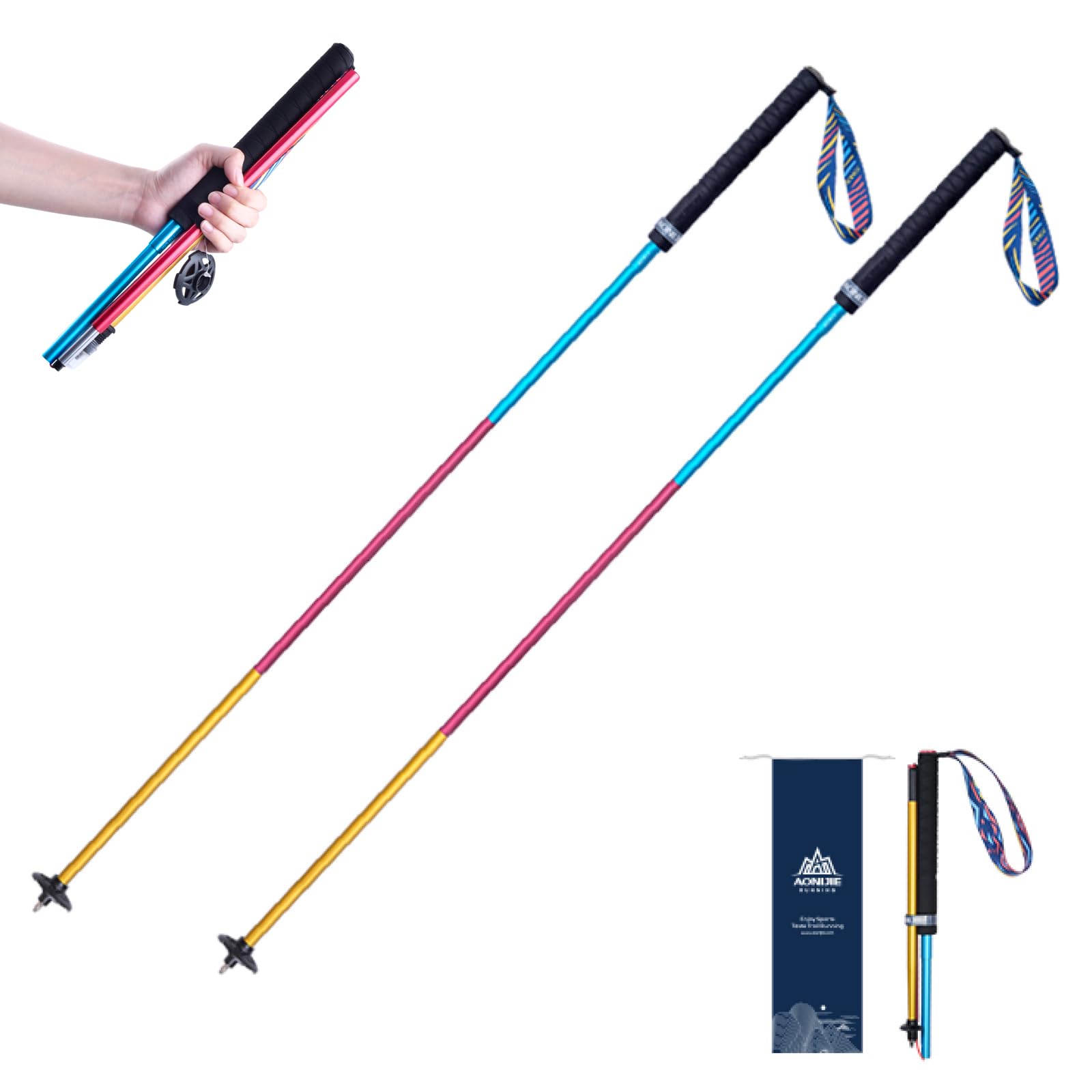 TRIWONDER トレッキングポール 折りたたみ 登山ストック ウォーキングポール 軽量アルミ製 コンパクト 収納バッグ付属品付き (ブルー -