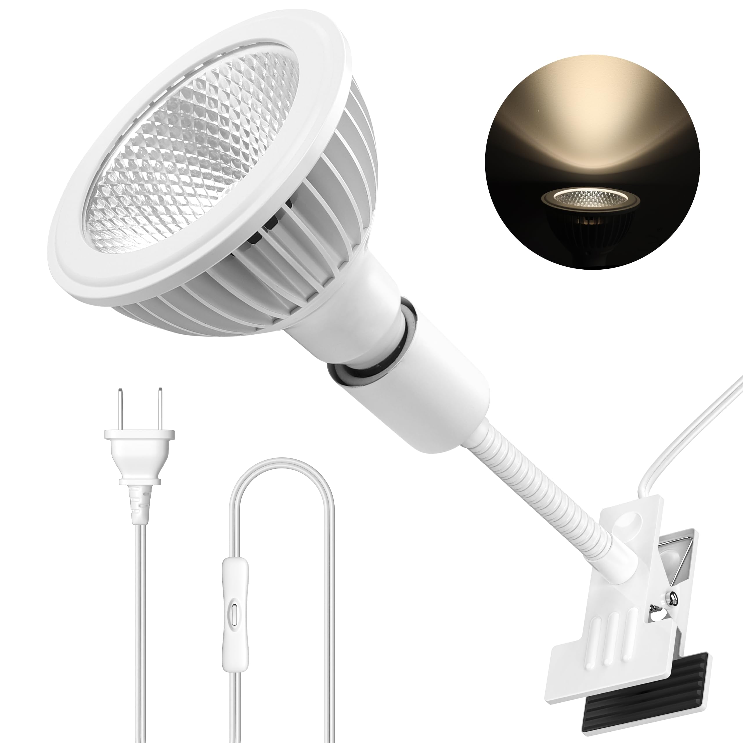 Pispoer クリップオン植物成長ライト、24Wフルスペクトル育成電球、Ra98高演色評価数、ビーム角38°（リフレクターカップを取り外すとビ