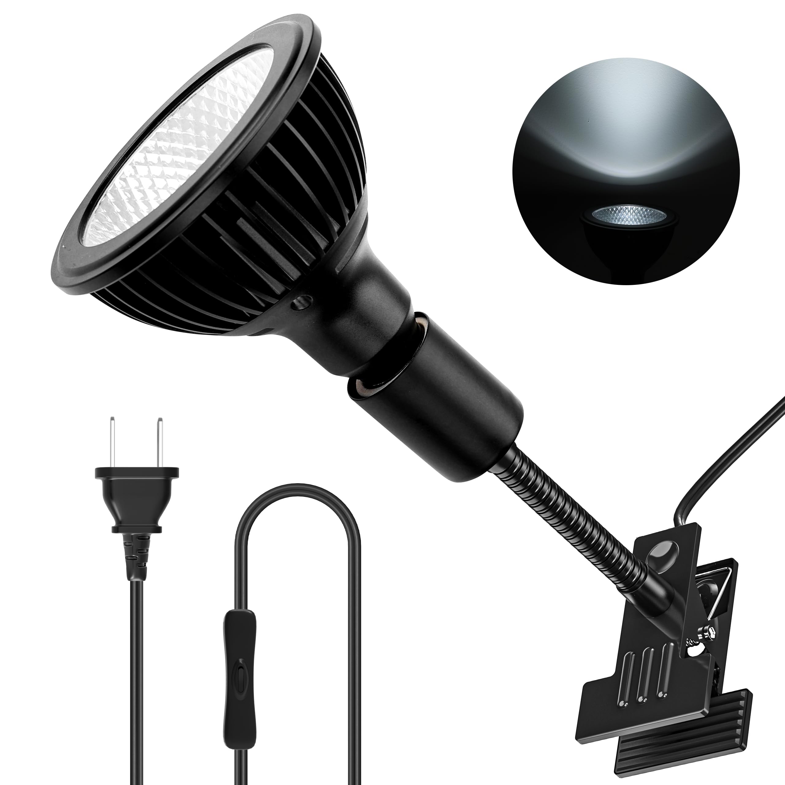 Pispoer クリップオン植物成長ライト、24Wフルスペクトル育成電球、Ra98高演色評価数、ビーム角38°（リフレクターカップを取り外すとビ
