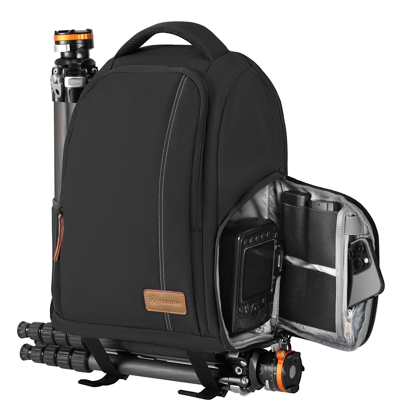 [TARION] カメラリュック 12L 軽量設計 サイドオープン機能付き 防水レインカバー付属 15.6インチノートパソコン収納対応 底部および側