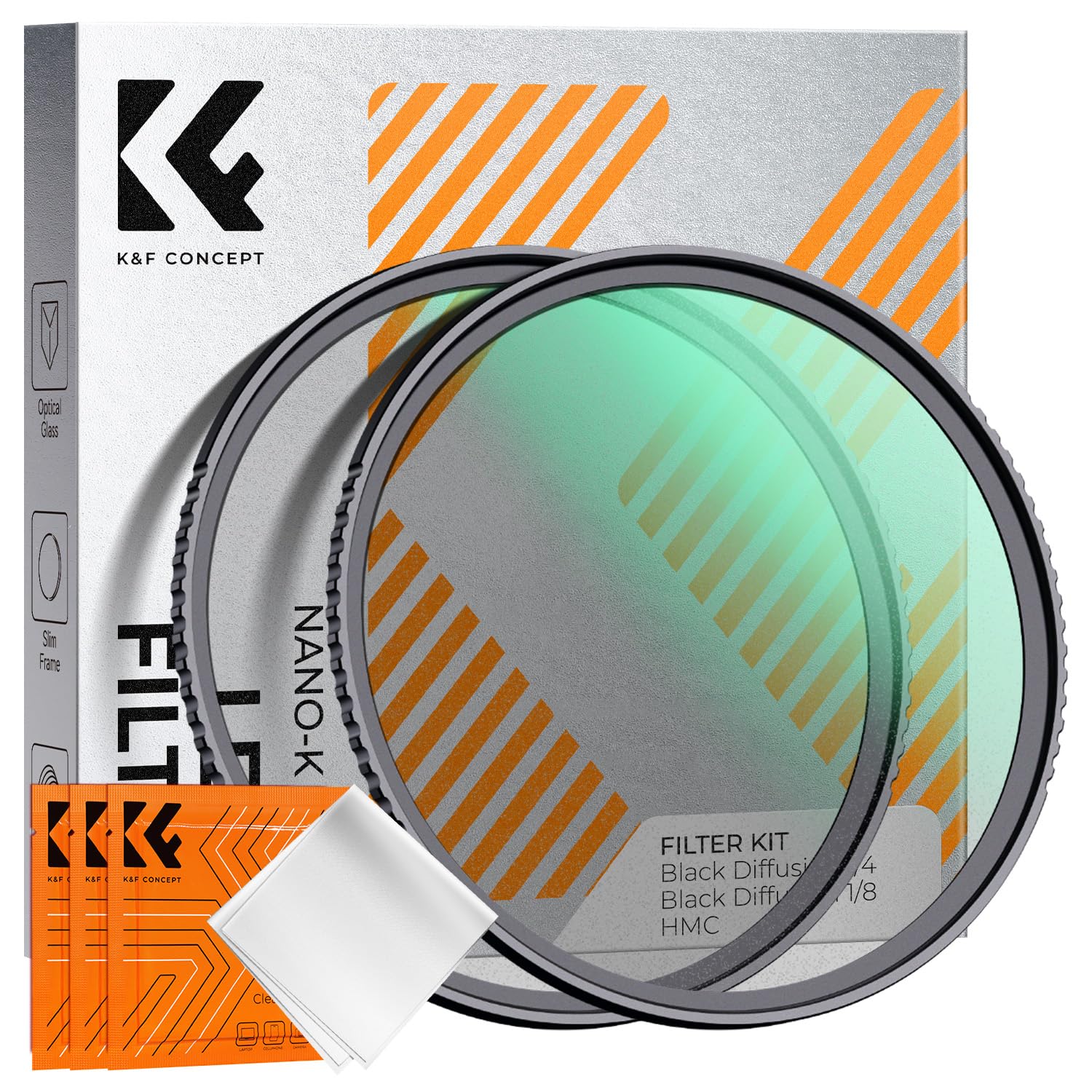 【送料無料】K&F CONCEPT 72mm ブラックミスト 1/4+1/8 フィルターセット ソフト効果 コントラスト調整用 ソフト描写用フィルター 両面1