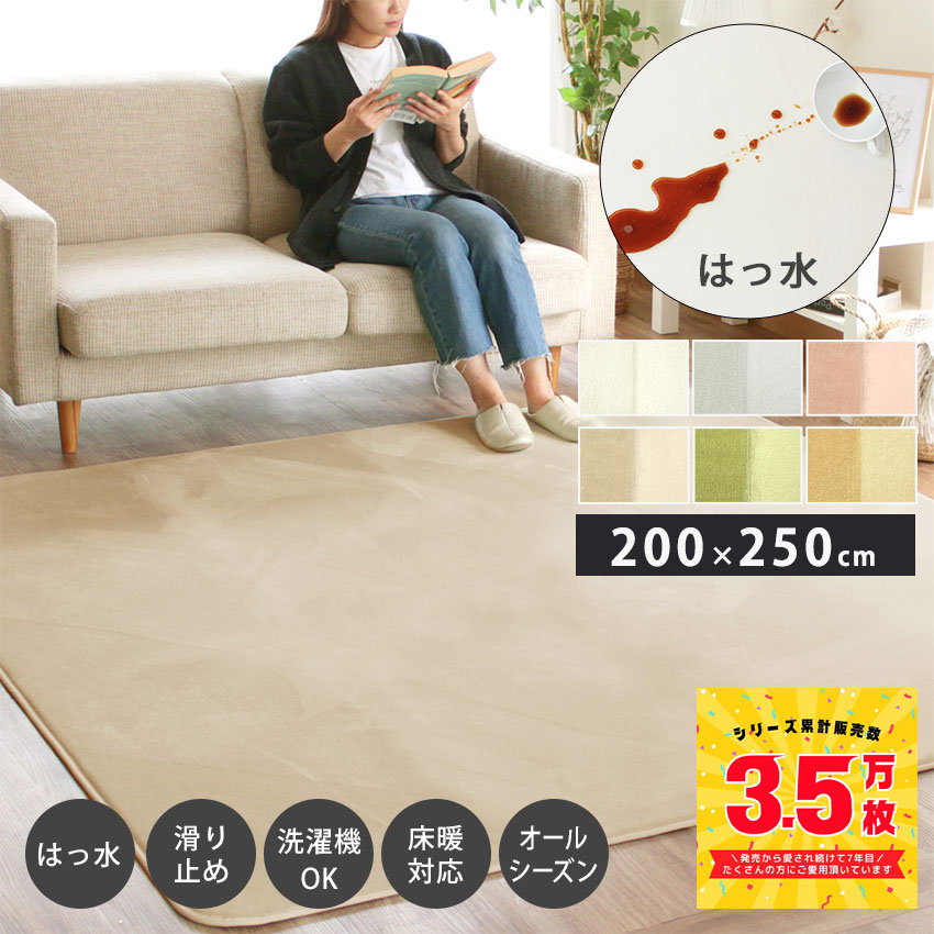 【累計販売数3.5万枚突破】撥水 ラグ 洗える 3畳 滑り止め 厚手 ラグマット 200×250cm 短毛 おしゃれ 北欧 らぐ カーペット グレー 白 グリーン 北欧 韓国 冷房対策 アウトレット R&N / ふかふか＆はっ水 フランネルラグマット 200×250cm