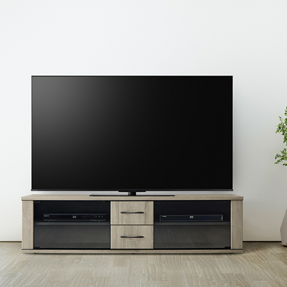テレビ台 幅150cm ローボード ブラックガラス扉 背面収納付 （ テレビボード TV台 TVボード テレビラック TV 収納 リビング 棚 家具 幅150 AVボード キャスター 背面収納 引出し グレージュ シンプル ）【39ショップ】