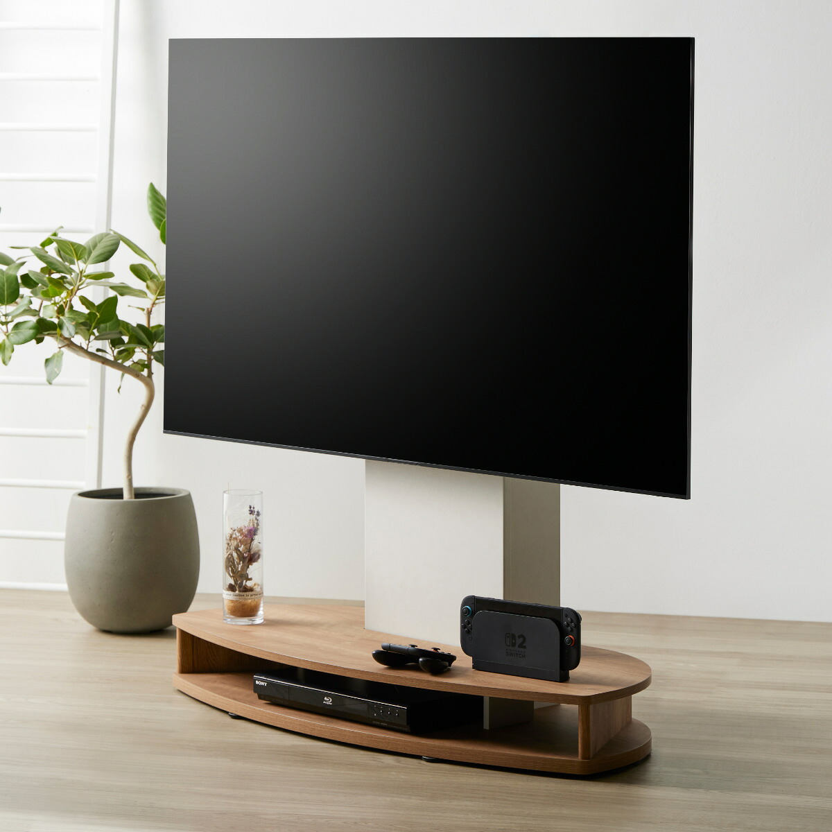 テレビスタンド 幅115cm 32～77型対応 キャスター付き 木目調 （ テレビ台 スタンド 角度調節 壁寄せ 省スペース コーナー 棚付き アジャスター付き ツートーン ）【39ショップ】｜インテリアパレット 20,572円