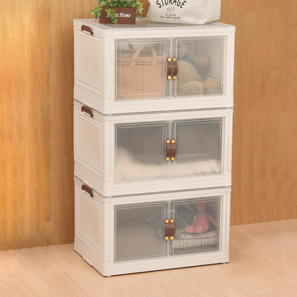 収納ケース 多目的収納ボックス BENRY 大 3個組 （ 収納ボックス 幅60&times;奥行43&times;高さ35.5cm 収納 扉 前開き 上開き キャスター付き 折りたたみ 積み重ね 大容量 スタッキング おもちゃ キッチン リビング 洗面所 小物 衣類収納 ）【39ショップ】｜インテリアパレット