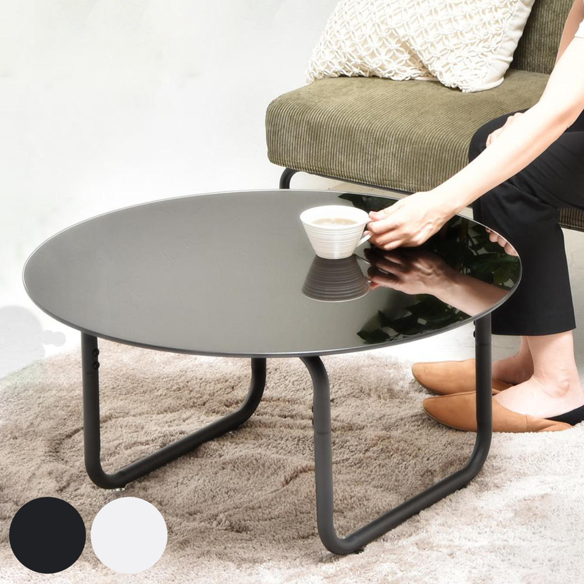 リビングテーブル 円型 直径75cm ガラス天板 ROND （ 丸 ラウンド ローテーブル センターテーブル テーブル 強化ガラス 簡単組立 シンプル モノトーン スタイリッシュ ）【39ショップ】 10,567円