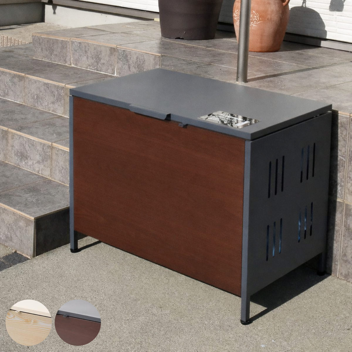 ゴミ箱 屋外ゴミ収納庫 Lucre Mサイズ 屋外 （ 145L 幅82cm ゴミ 3袋分 屋外ストッカー ゴミ置き場 ゴミ捨て おしゃれ 木目 洗える 水抜き穴 鍵穴付き 145リットル 大容量 ダストボックス ごみ箱 ソフトクローズ ）【39ショップ】