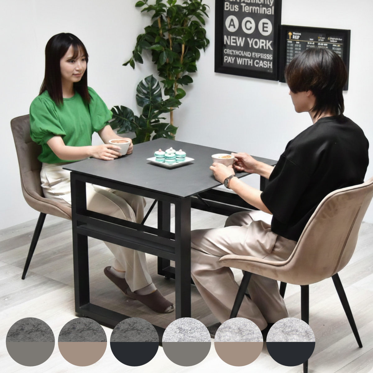 ダイニングテーブル&チェア 3点セット 幅70cm セラミック天板 ベロアチェア ( ダイニングセット テーブル 食卓テーブル 2人掛け ダイニングチェア 収納付き 正方形 食卓机 石目天板 小物 調味料 収納 配線 熱 傷 強い デスク )【39ショップ】|インテリアパレット