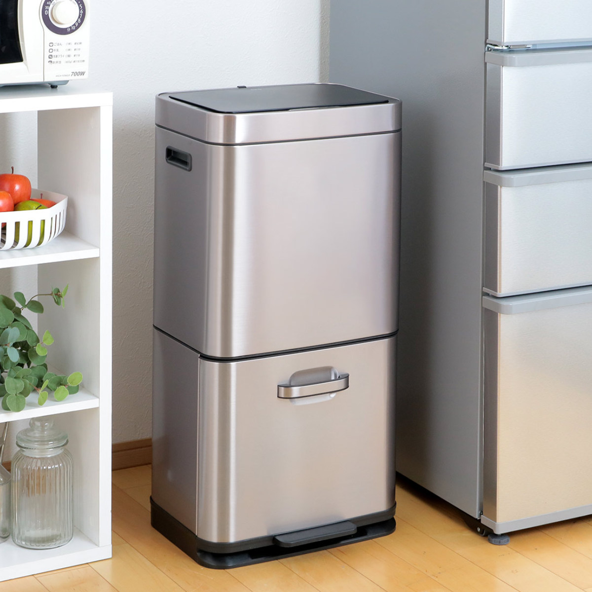 EKO 紙くずかご 35L＋25L ヒマラヤセンサービン （ イーケーオー 紙くずかご 60L 35リッター 25リッター 2カテゴリー化 検知器 ペダル 蓄電池式 上部付き添い人 1年引き受ける付き添い人 大電気容量 インナーペール付 コードレス しろがね色 カテゴリー化 今めかしい ）【39販売店】