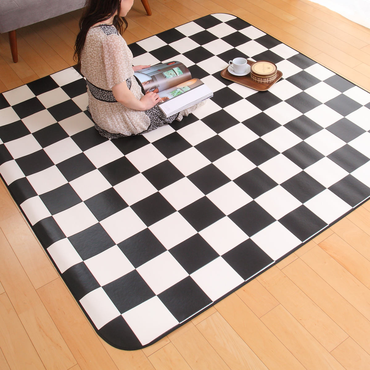 引っ敷き 182×300糎 引っ敷き チェッカー 既製大きさ （ 撥水 拭ける 読み合わせる ダイニングラグマット 立ち会い場引っ敷き 撥水産業 抗菌 防真菌 雨合羽 防炎 日本製 リビング 昼御飯 お子さんお部屋 耐久性 ）【39販売店】