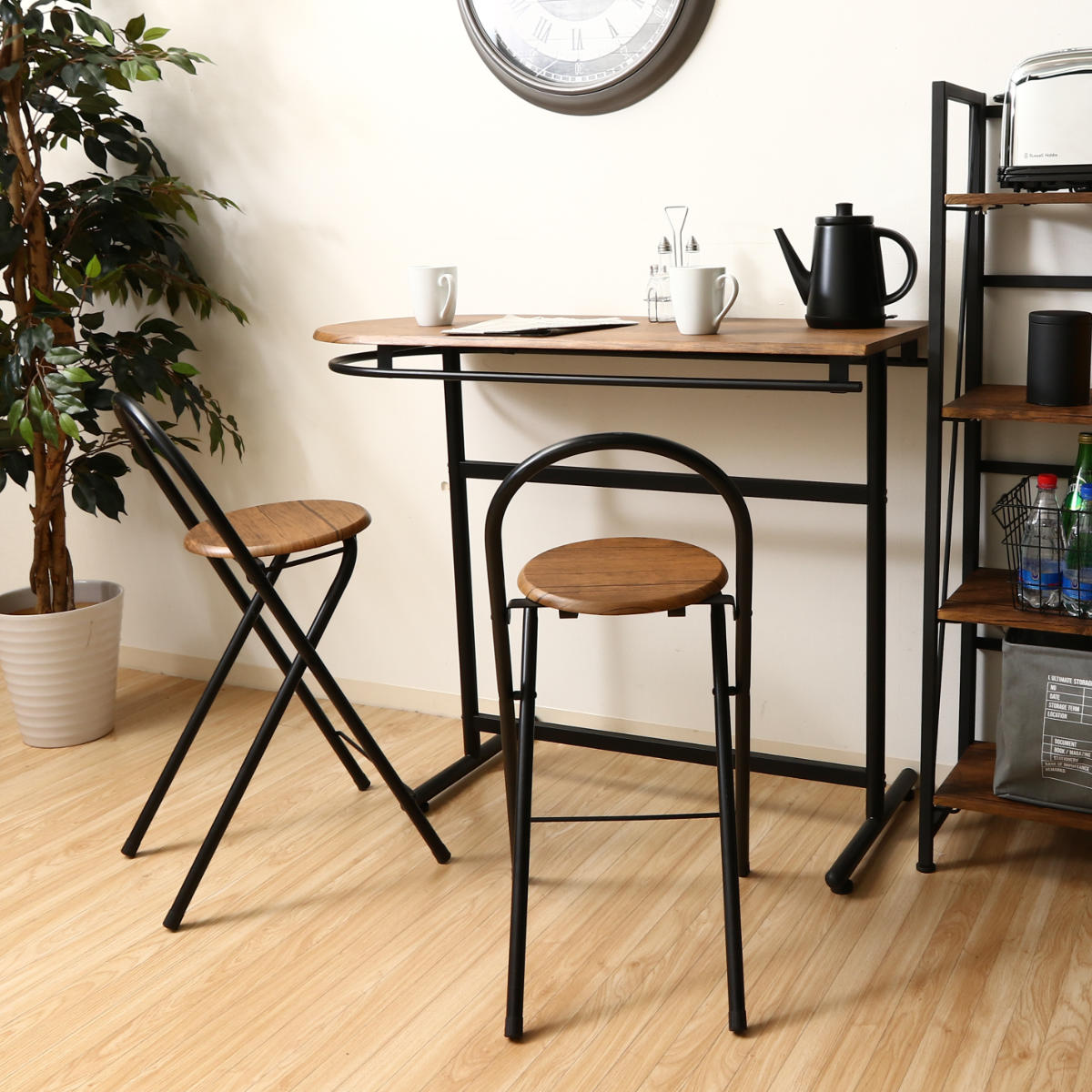 カウンターテーブル 3点セット テーブル×1 チェア×2 （ キッチン バーカウンター カウンター ハイテーブル セット ダイニング バー カフェ カウンターチェア 折りたたみチェア ）【39ショップ】