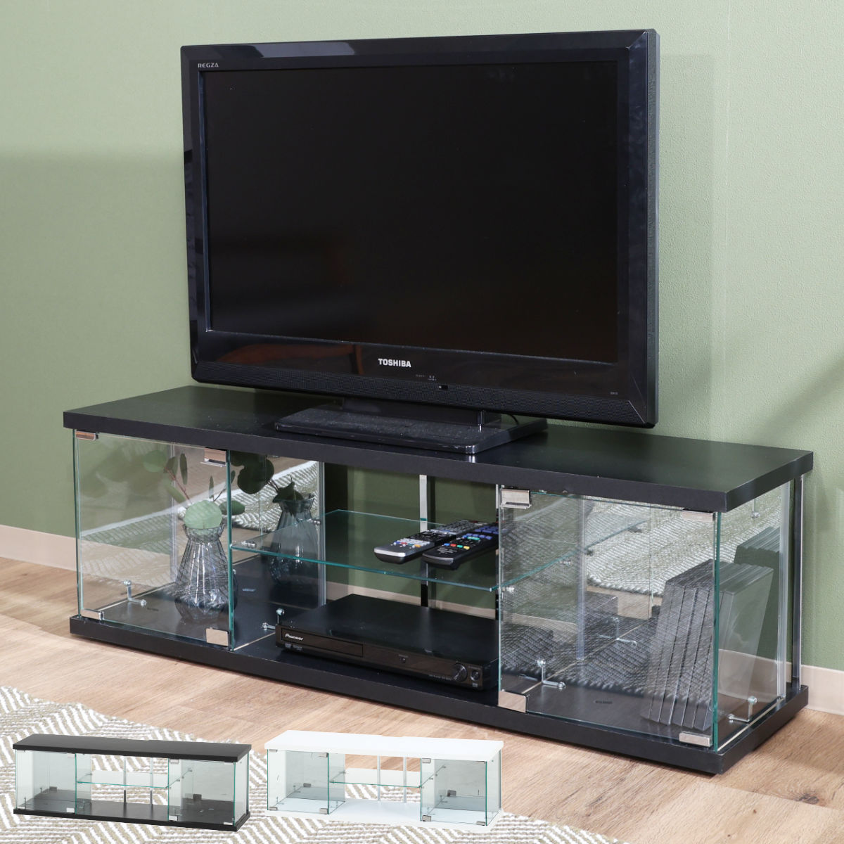 テレビ台 幅110cm ガラスコレクションケース ショーケース ( TV台 テレビボード コレクションケース AVラック 収納 ラック 棚 BAAL 背面ミラー 展示 フィギュアケース 見せる収納 キャスター付 ブラック ホワイト )【39ショップ】|インテリアパレット