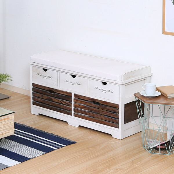 アンティーク調 桐 白 収納ベンチ 送料無料 ベンチ 幅90cm 収納家具 いす ベンチチェスト 腰掛け 引き出し 衣類収納 木製 収納ベンチ 収納 椅子 ベンチとチェストの2wayスタイル クッション 玄関 ローチェスト チェスト ベンチソファ チェア 大容量 イス 腰掛け