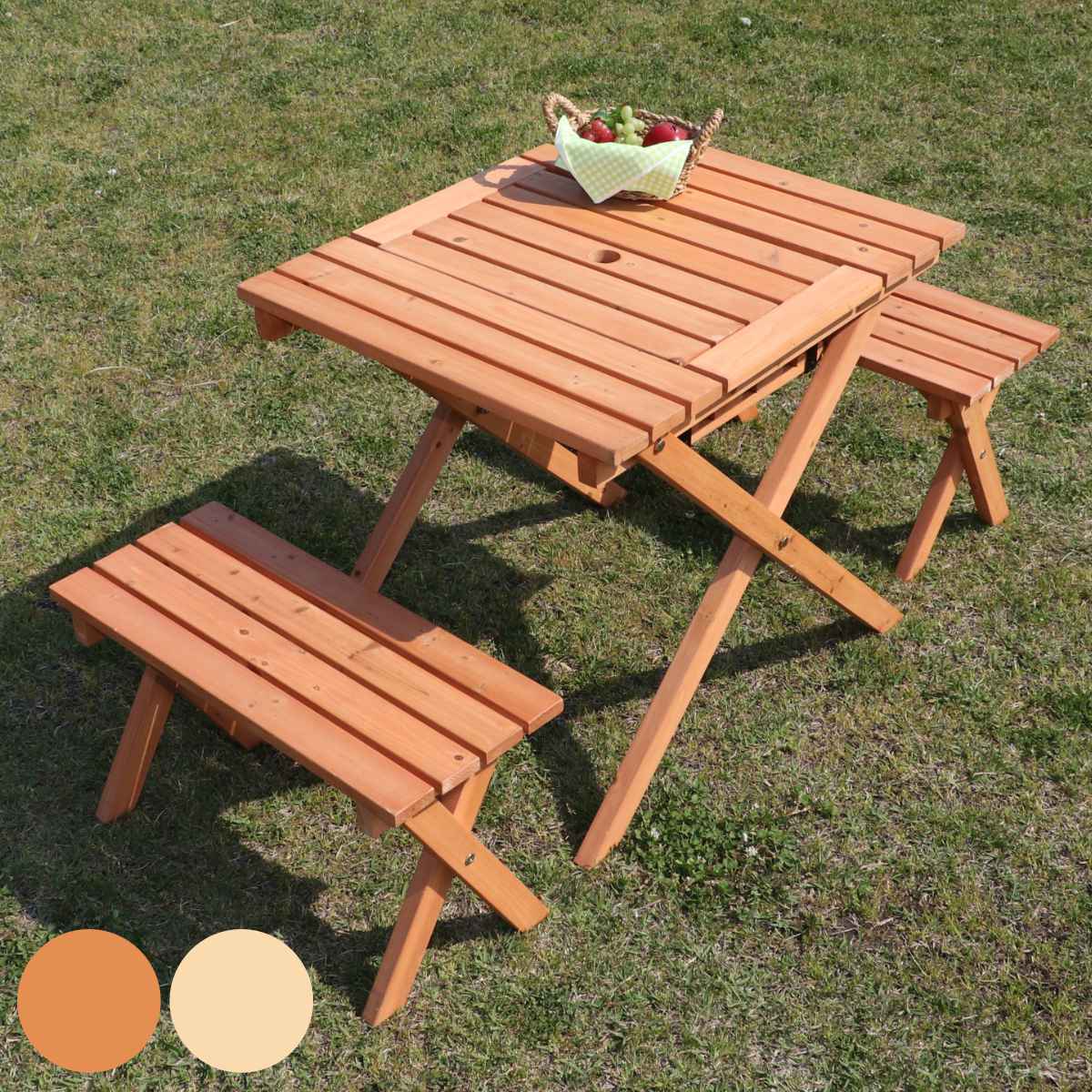 ガーデンテーブル 杉材BBQテーブル＆ベンチセット ミニコンロスペース付 木製 （ テーブル ガーデンチェア ガーデン 庭 木 机 ベンチ バーベキュー用 テーブルセット ウッドテーブル ウッドベンチ セット コンロラック ） 【39ショップ】