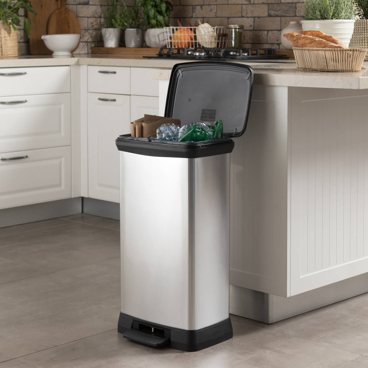 紙くずかご 2カテゴリー化 23L+23L Deco ペダル壜 ペダル式 （ 紙くずかご 46リッター デコ ペダル 上蓋付き添い人 軽さ ステンレス鋼風 分かりやすい 可塑性物質 今めかしい 袋打ちきり付き添い人 カテゴリー化 ）【39販売店】