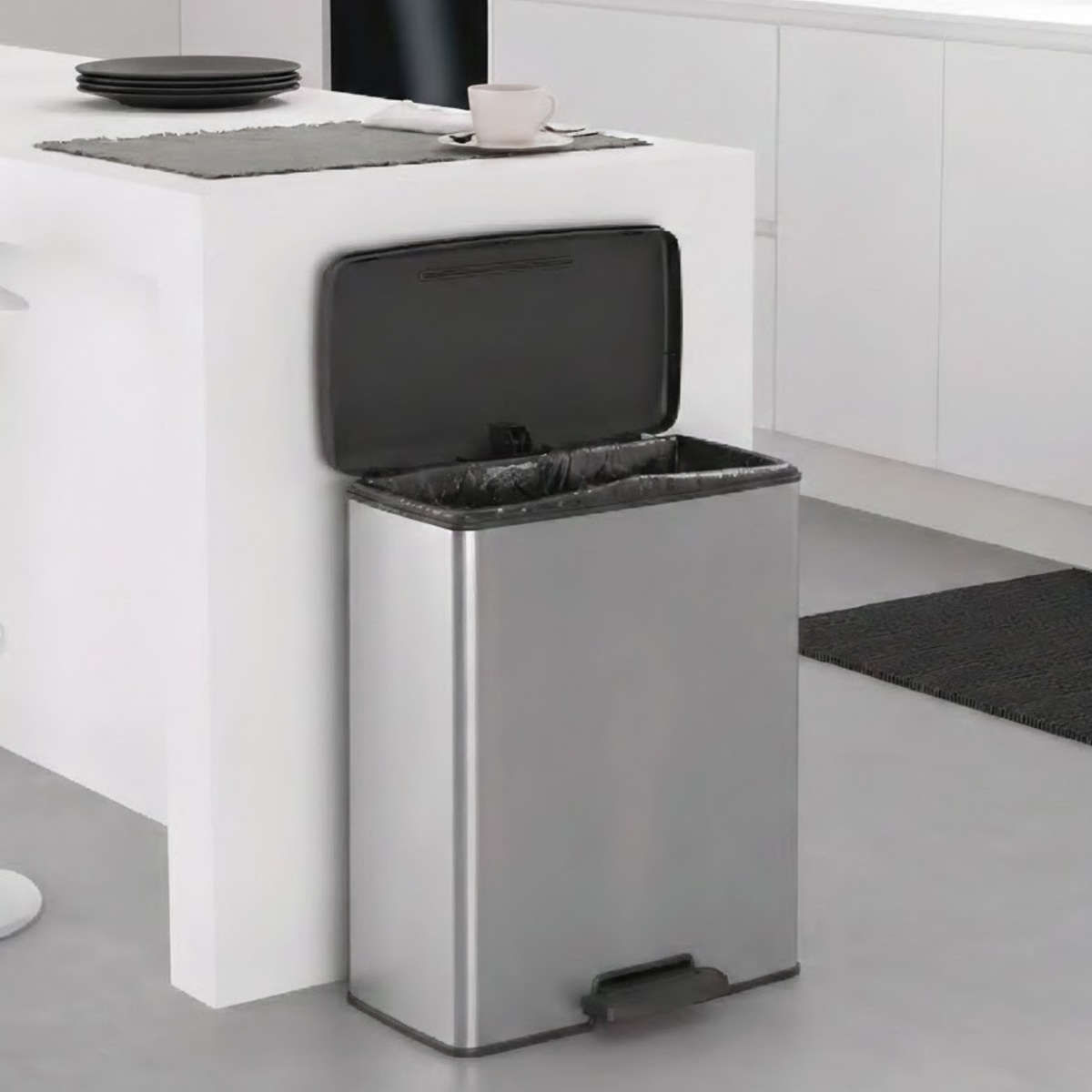 ゴミ箱 65L Deco ペダルビン ペダル式 （ ごみ箱 65リットル デコ ペダル ふた付き 軽量 大容量 ステンレス風 シンプル プラスチック スタイリッシュ 袋止め付き 分別 ）【39ショップ】｜インテリアパレット