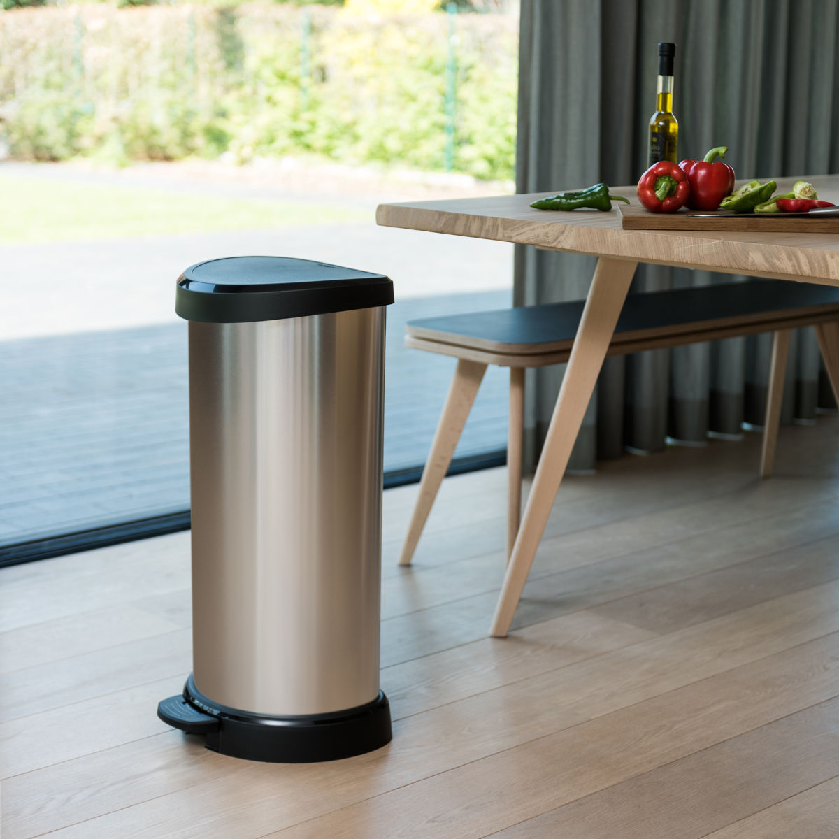 ゴミ箱 40L ステンレス Deco ペダルビン セミラウンド ペダル式 （ ごみ箱 40リットル デコ ペダル ふた付き 軽量 シンプル プラスチック スタイリッシュ 袋止め付き 分別 ）【39ショップ】
