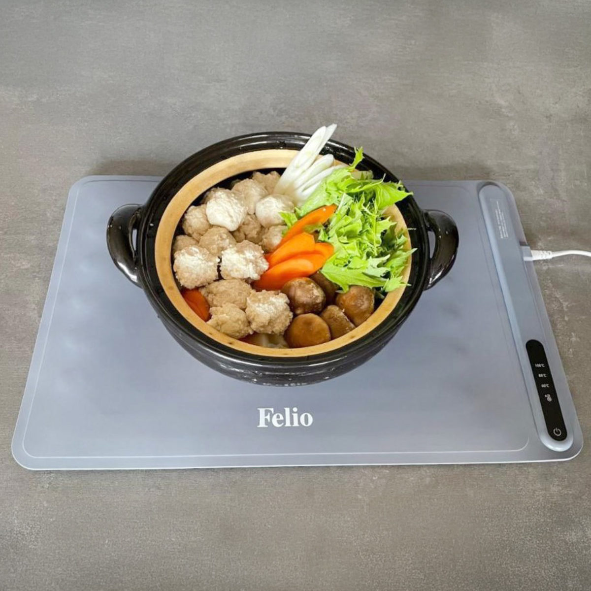 食卓用フードウォーマー 大判タイプ Felio （ フェリオ 保温プレート 料理 保温 シート 卓上 マット ランチョンマット 1面 電気 冷めない 温度調節 温度設定 シリコン タイマー 食卓 テーブル お皿 鍋 ）【39ショップ】