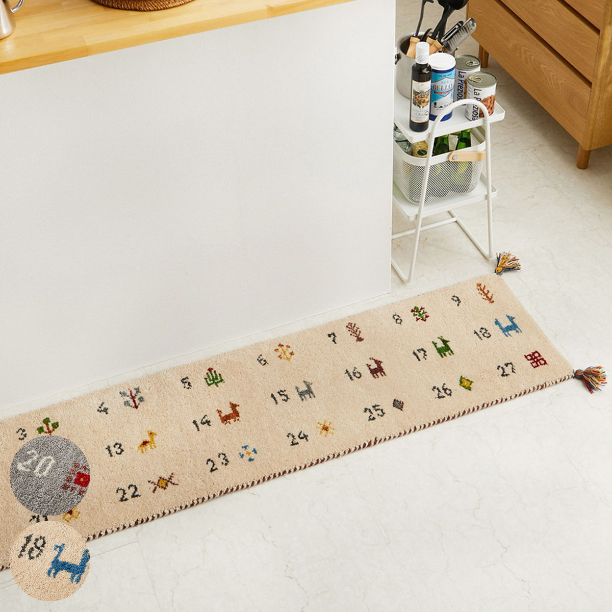 キッチンマット GABBEH ギャッベ ヌメロ 40×180cm （ キッチン マット 床暖房対応 ギャベ ラグ ウール100％ 羊毛 40cm 180cm 台所マット キッチン用マット キッチンラグ 厚手 ふかふか 長方形 敷物 ハンドメイド おしゃれ かわいい ）【39ショップ】