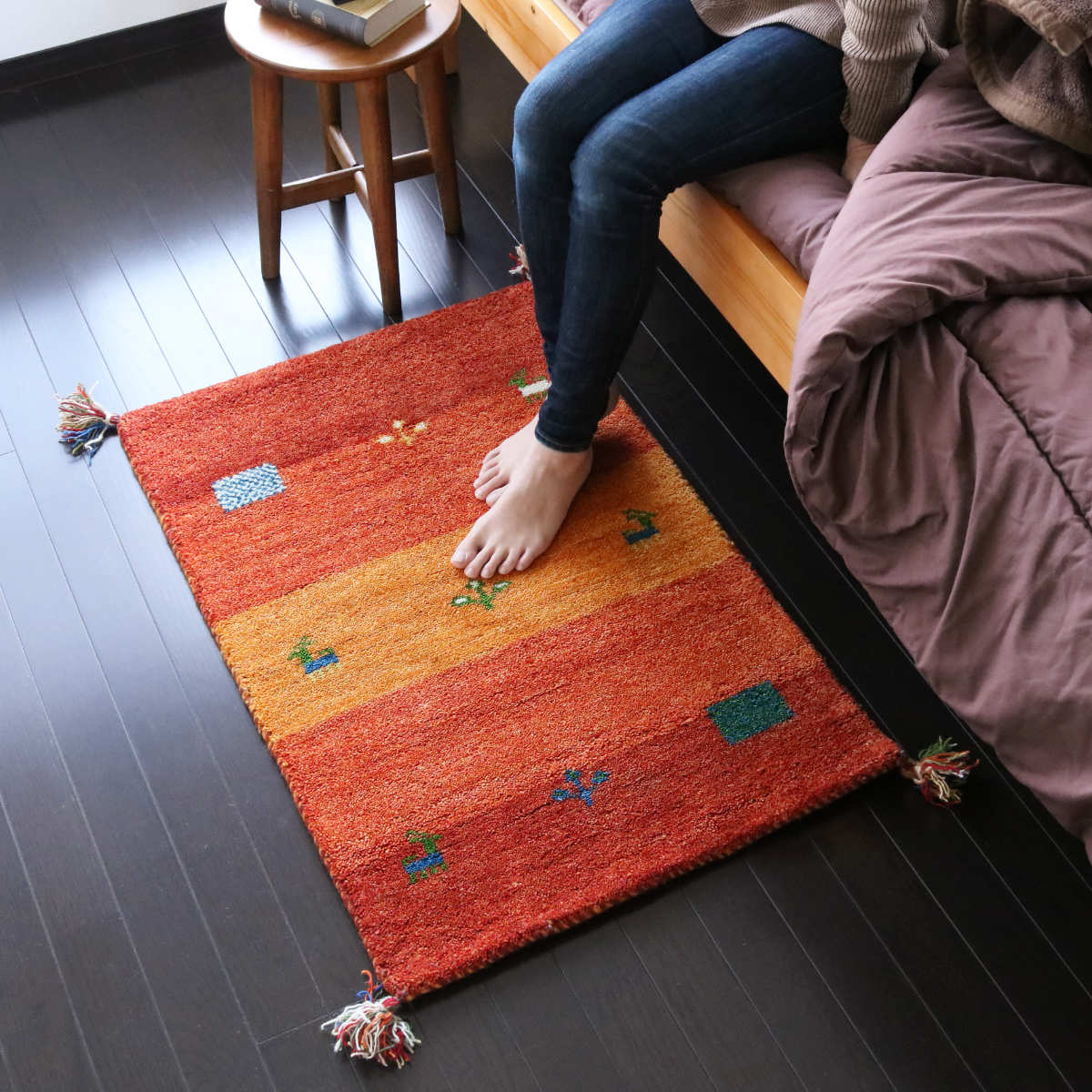 ラグ 玄関マット 室内 60×90cm 手織り ギャッベ インテリアマット D16 （ 玄関 マット ギャベ ラグ ウール 厚手 絨毯 保温効果 快適 リビング 長方形 床暖房 四角 エントランスマット GABBEH 60 90 ）【39ショップ】