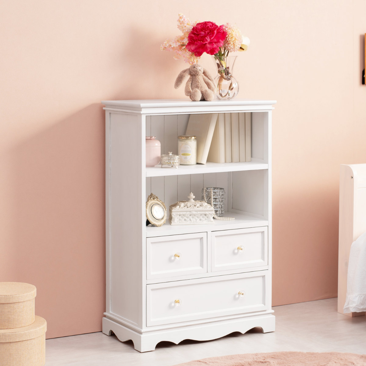 楽天市場】キャビネット 引出し付 木製 カントリー調 シャビーウッド