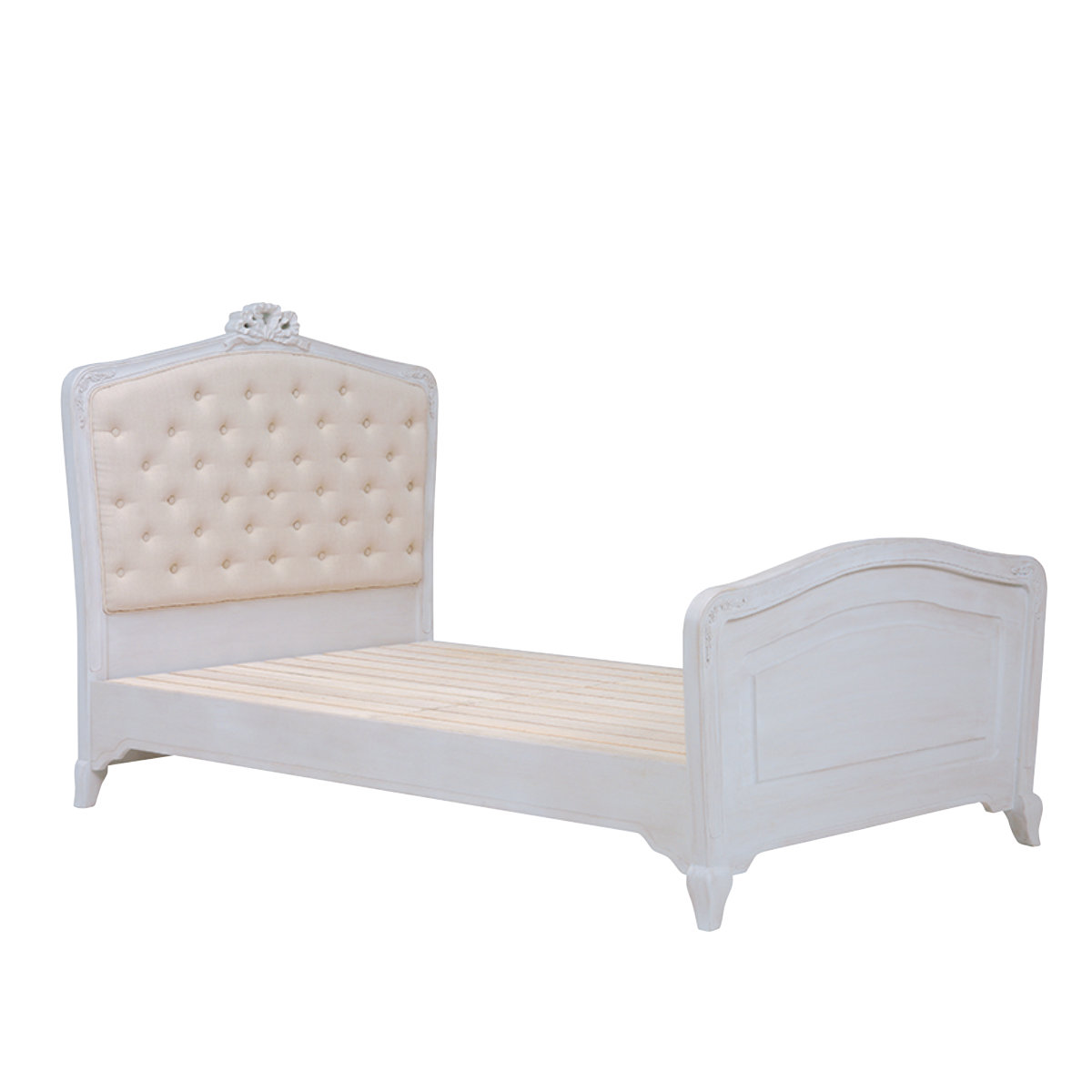 姫系ベッド シングル 猫脚 HAMPTON （ 白家具 クラシック アンティーク調 天然木 木製 パイン材 ヨーロッパ風 ねこ脚 ）【39ショップ】