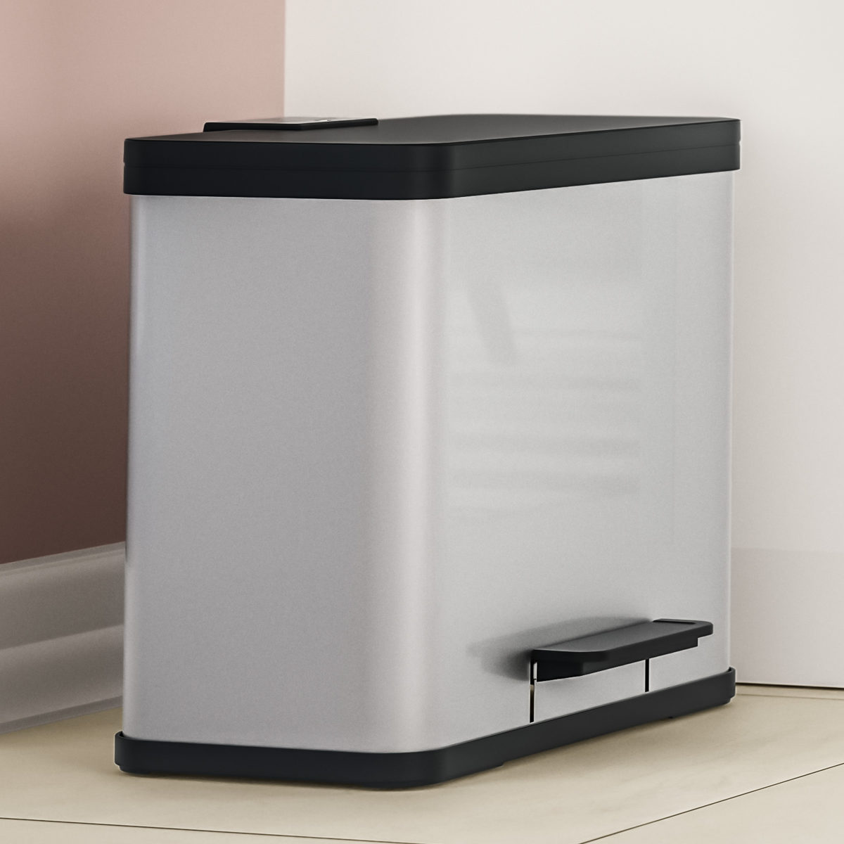 ゴミ箱 9L+17L ペダルビン エコ デュオ26 ステンレス （ ごみ箱 26L 2分別 ペダル式 ふた付き シンプル 分別 ペダルペール 26リットル インナーバケツ 付き 袋が見えにくい ） 【39ショップ】