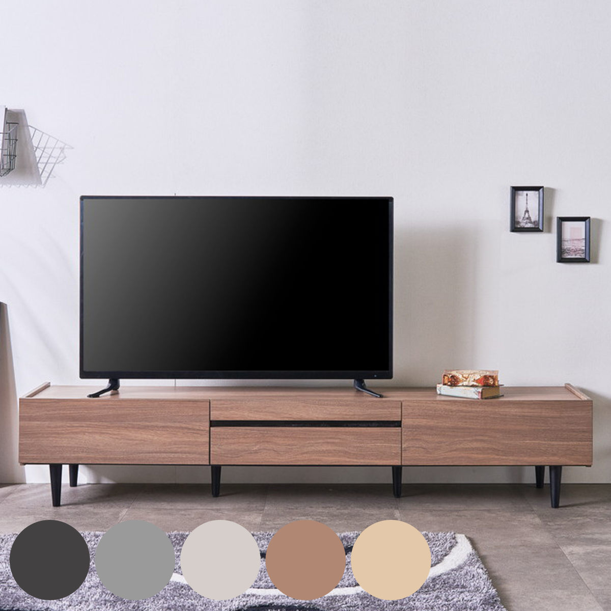 テレビ台 ローボード 幅200cm 完成品 テレビボード AVボード TV台 収納付き 木目調 石目調 メラミン 脚付き ロータイプ おしゃれ （ 引出し ラック 棚 収納 フラップ扉 リビングボード 省スペース お掃除ロボット対応 ）【39ショップ】