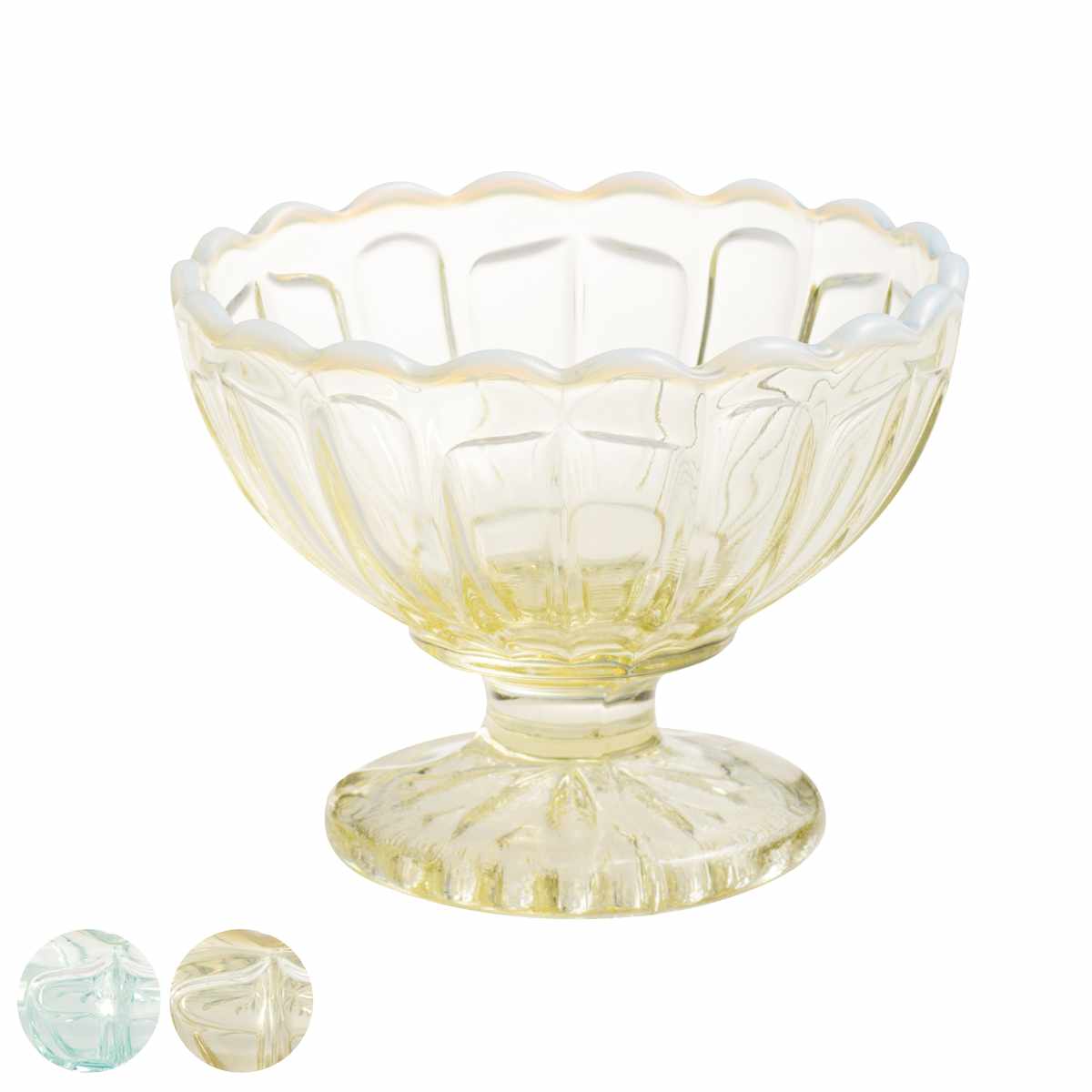 廣田硝子 丸 フラッペ 雪の花 同色3個セット （ デザート 食器 うつわ 器 グラス ガラス 日本製 ブルー 古代色 脚付き 小鉢 おしゃれ かわいい レトロ デザートボウル パフェグラス アイスカップ プリンアラモード 花 ）【39ショップ】