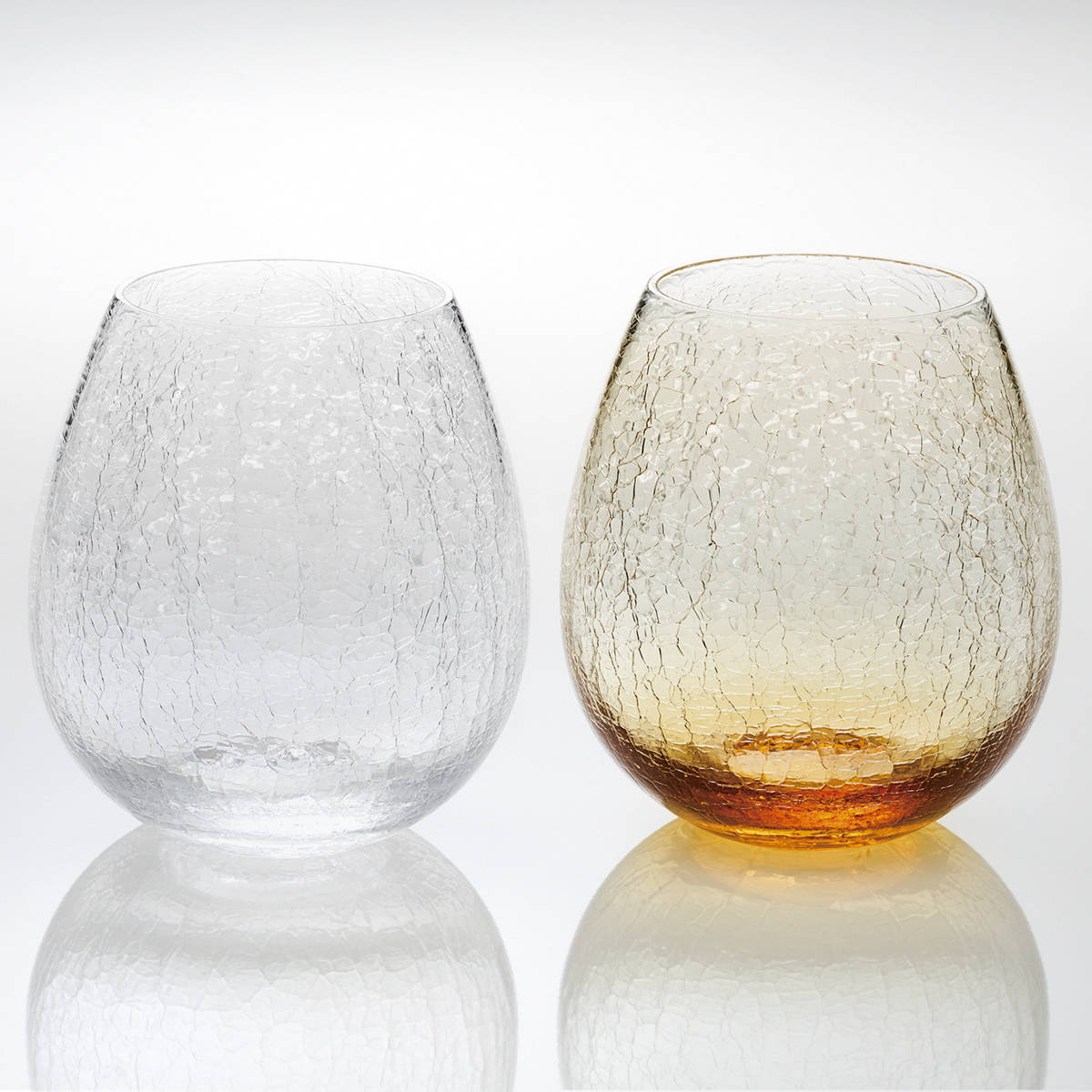 廣田硝子 コップ 350ml 花蕾 貫入 透明・アンバーセット 2個入 （ タンブラー ガラス 日本製 ペアセット 桐箱入り おしゃれ シンプル テーブルウェア クリア 美しい 和 洋 食器 ）【39ショップ】