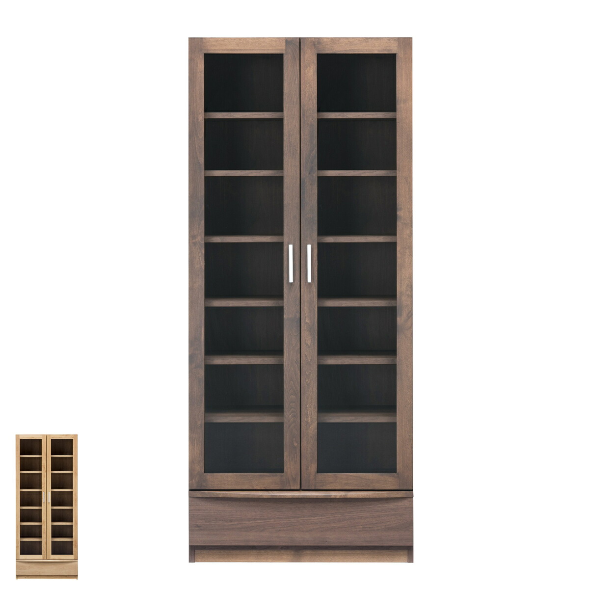 本棚 幅77.2cm 奥行42cm ハイタイプ ガラス扉 日本製 完成品 （ 開梱設置 棚 ラック 扉収納 可動棚 収納 アルダー材 書棚 組み合わせ 低ホルムアルデヒド ナチュラル ウォールナット ）【39ショップ】｜インテリアパレット