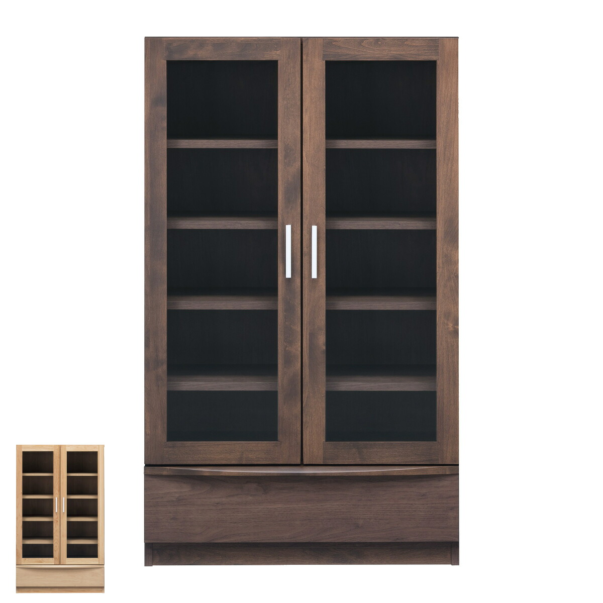 本棚 幅77.2cm 奥行42cm ロータイプ ガラス扉 日本製 完成品 （ 開梱設置 棚 ラック 扉収納 可動棚 収納 アルダー材 書棚 組み合わせ 低ホルムアルデヒド ナチュラル ウォールナット ）【39ショップ】｜インテリアパレット 44,280円