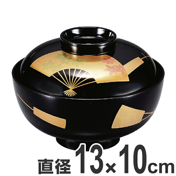 吸い物椀 お椀 木製 黒漆塗 扇面春秋 吸い物 椀 漆塗 磨蒔絵 本漆塗 食器 （ 4.2寸 吸物椀 汁椀 蓋向 味噌汁 磨き蒔絵 椀 蓋付き 漆 塗り 漆塗り 漆器 和食器 和風 懐石 春秋 ）【39ショップ】