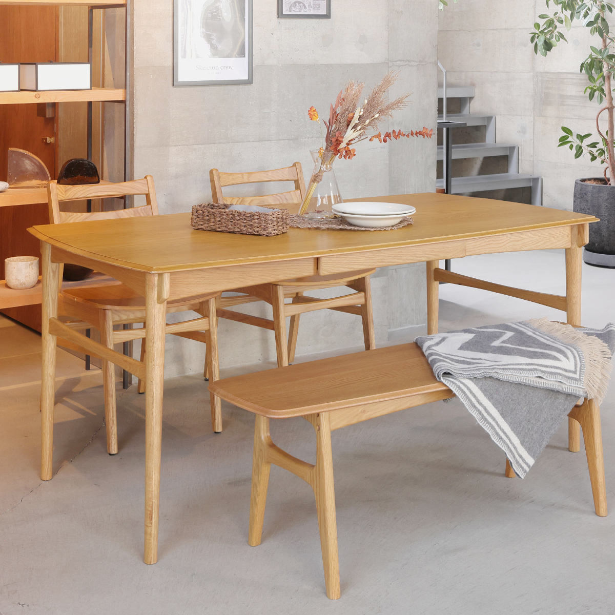 ダイニングテーブル 幅150cm 5～6人用 引出し付き Herit （ テーブル 食卓テーブル 4人用 5人用 6人用 木製 天然木 オーク 北欧風 長方形 引き出し 収納付き 簡単組立 ダイニング 食卓 リビング 木製テーブル おしゃれ ）【39ショップ】｜インテリアパレット