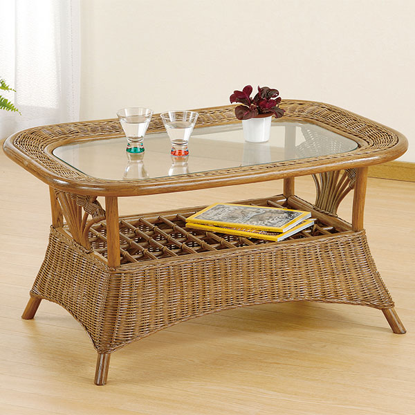 ラタン　ガラス天板×籐ラタンフレーム センターテーブル 籐家具　ローテーブル 楽天市場】ラタンテーブル ガラス天板 ローテーブル 棚付 幅89cm