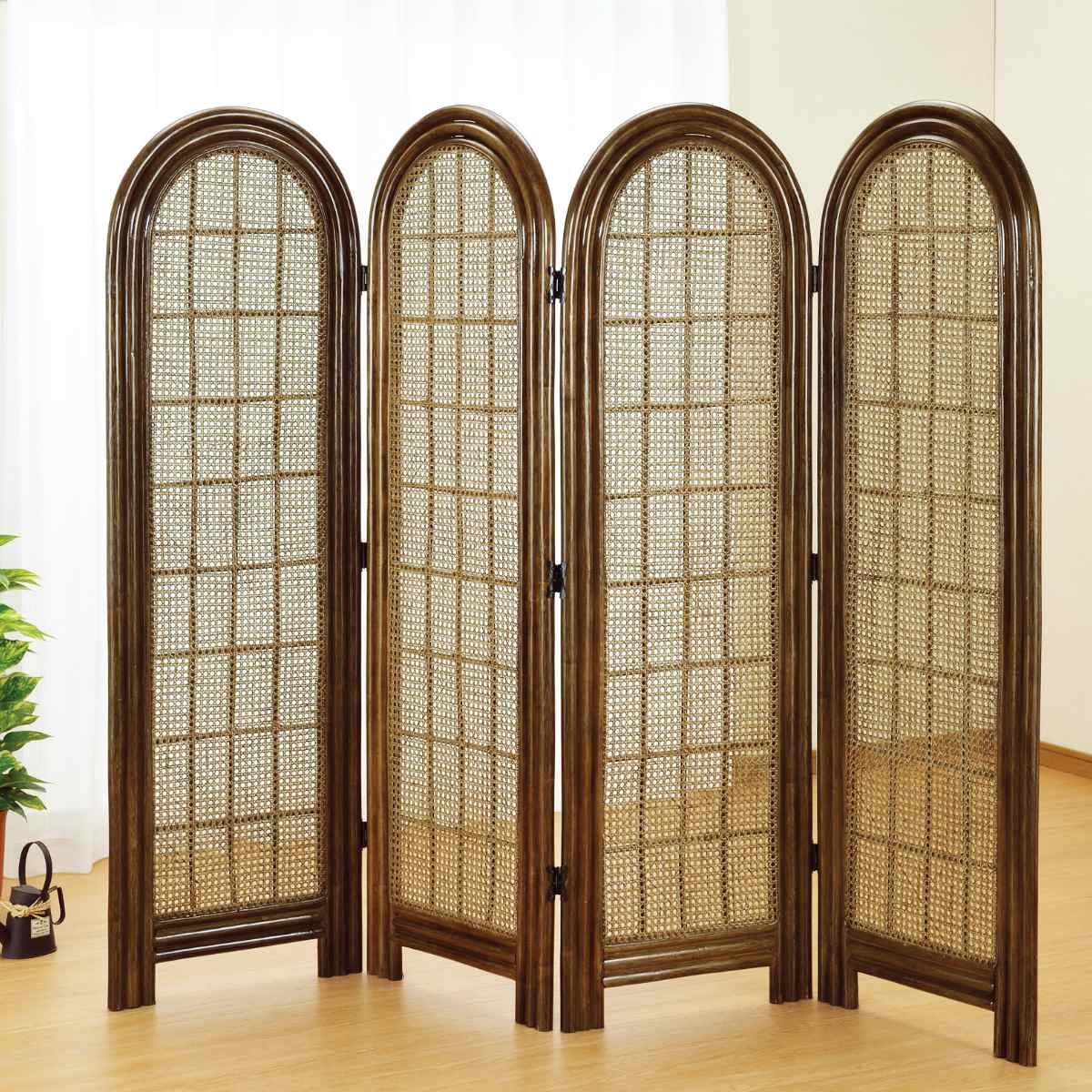 衝立 4連 ラタン パーテーション 籐家具 高さ160cm （ ついたて 屏風 間仕切り 家具 籐 パーティション 籐製 和風 和室 アジアン リゾート風 洋室 ）【39ショップ】