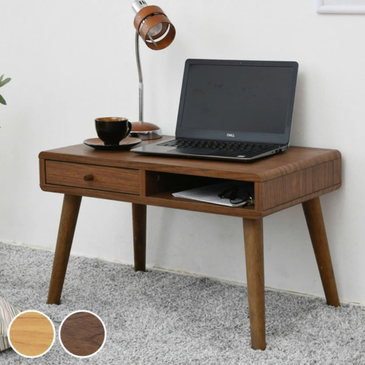 ローデスク 幅65cm 引出し付 北欧風 pico （ デスク 机 ロータイプ ローデスク 茶 パソコンデスク PCデスク ミニデスク コンパクト 引き出し付き 幅65 引き出し 引出 引出し 収納 シンプル 北欧 木目 木製 ブラウン ）【39ショップ】｜インテリアパレット