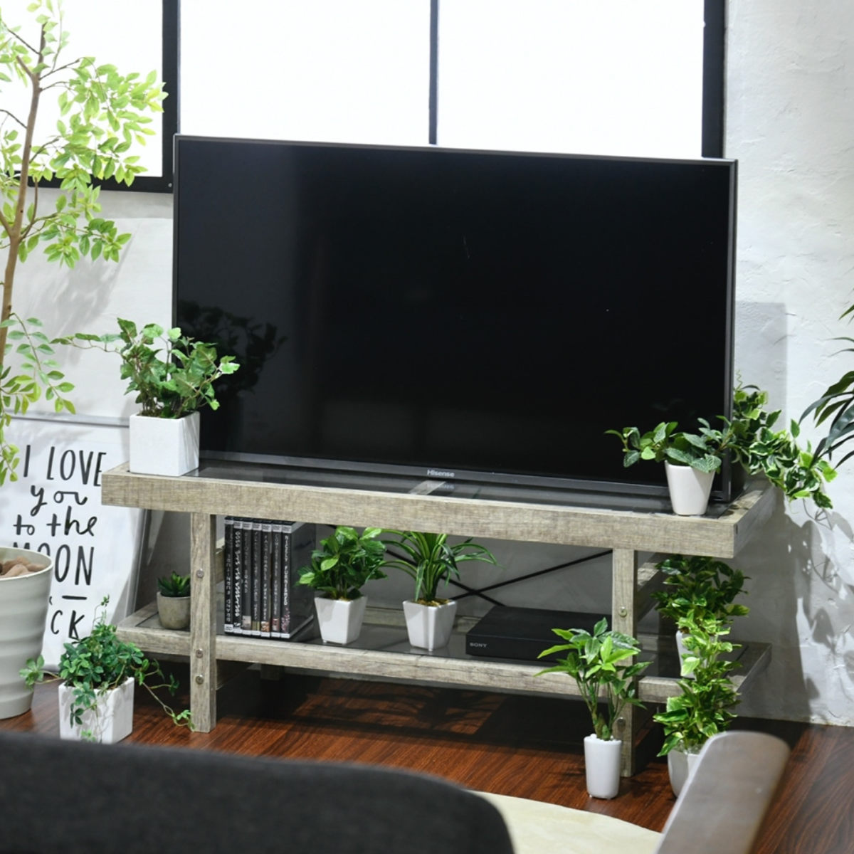 テレビ台 幅100cm ローボード ガラス天板 ヴィンテージ調 古木フレーム （ テレビボード TV台 テレビラック TVボード ガラス棚 木製 ラック 収納棚 収納ラック リビング収納 家具 おしゃれ 収納 ひとり暮らし 100cm 幅100 ）【39ショップ】