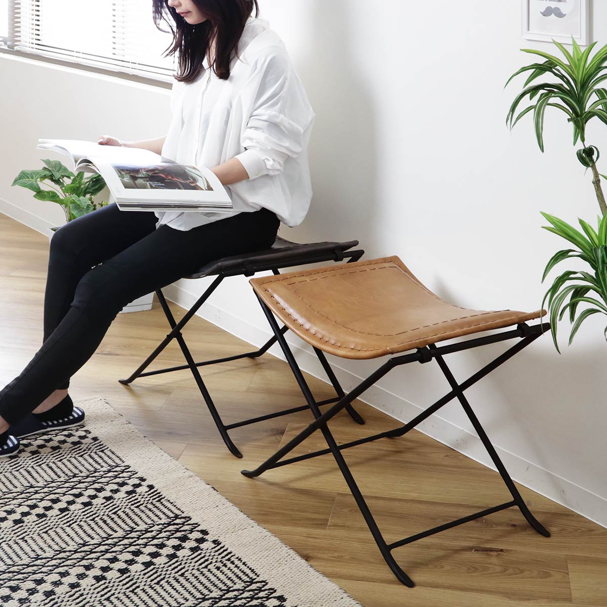 楽天市場】【レザーフォールディングスツール INHF090】レザースツール