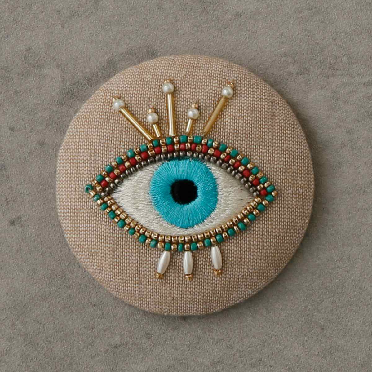 手鏡イーブルアイミラービーズ刺繍コンパクト
