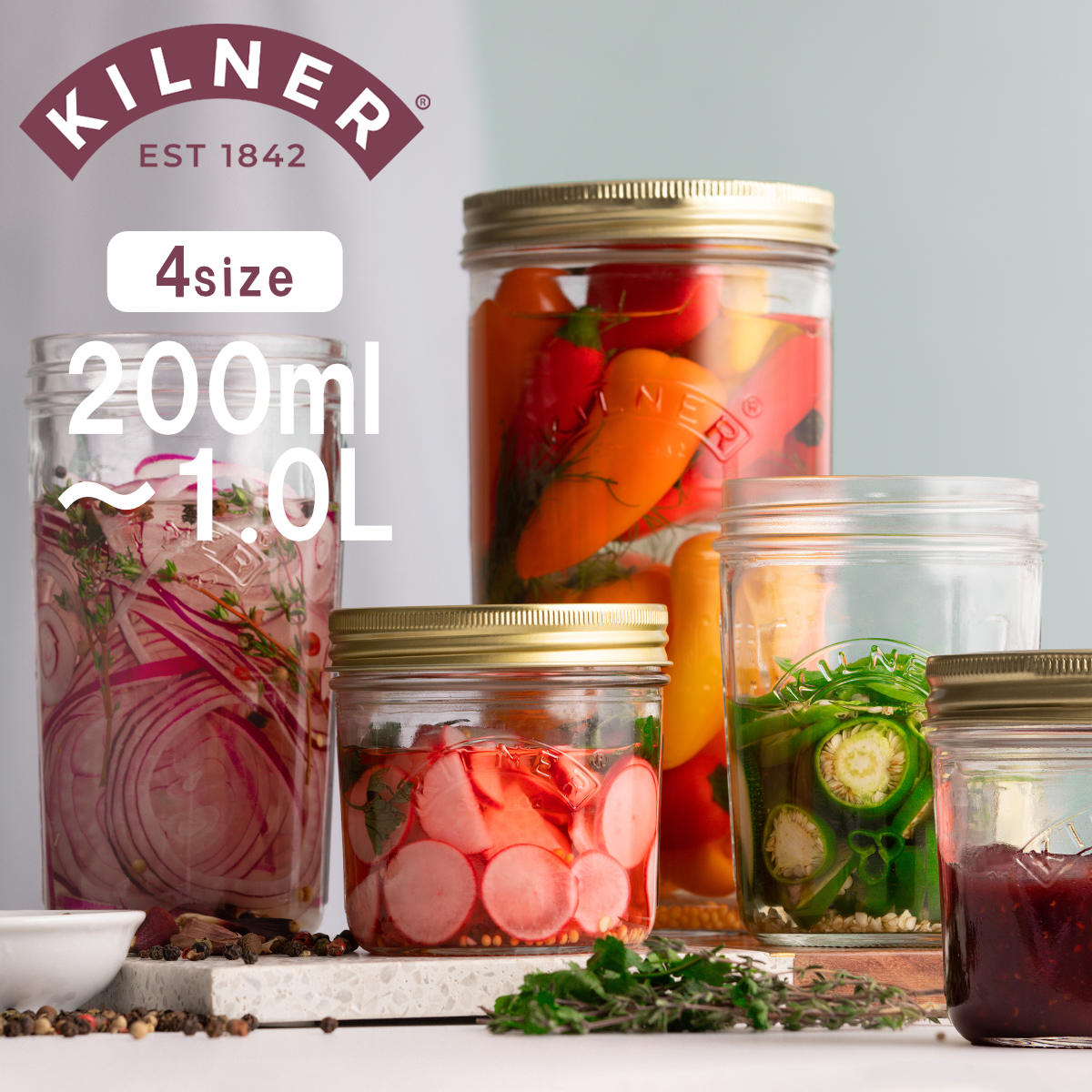 ガラス瓶 KILNER Wide Mouth Preserve Jar 200ml 350ml 500ml 1L （ キルナー 保存容器 保存瓶 食洗機対応 保存 瓶 ガラス ガラス容器 キャニスター 食品 調味料 密封容器 ジャム 果実酒 乾物 広口 おしゃれ ）【39ショップ】