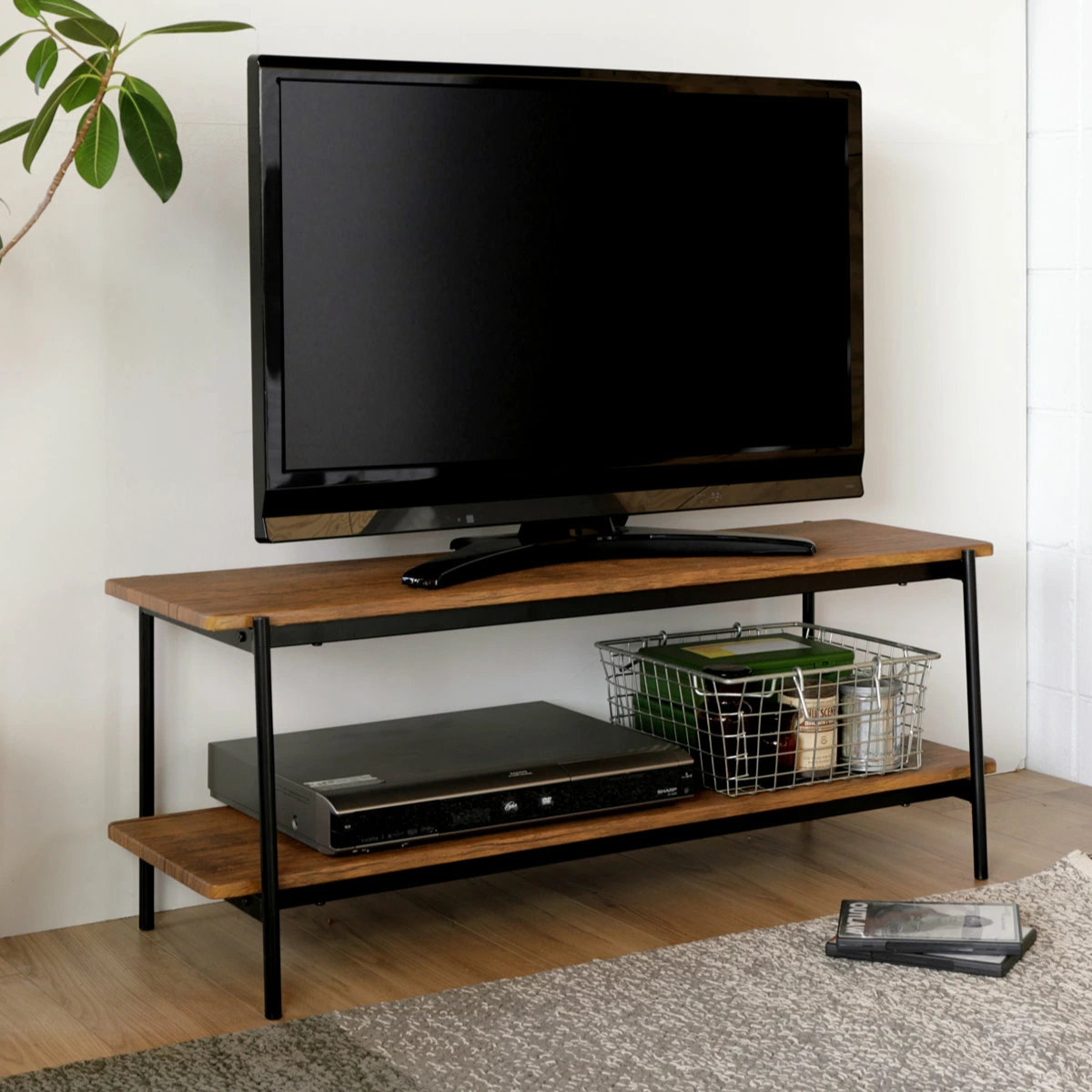 テレビ台 幅100cm ローボード ヴィンテージ調 スチールフレーム （ テレビボード TVラック ラック AVラック 収納 リビング収納 AVボード リビングボード オープンラック 棚 家具 木目 スチール おしゃれ ）【39ショップ】