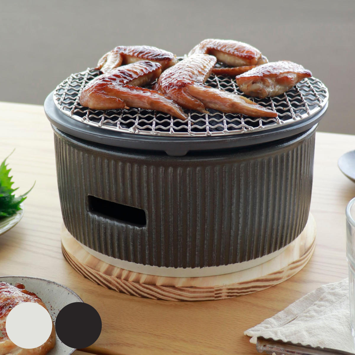 【新品未使用】串焼きコンロ（大）炭焼きグリル 七輪 陶器 萬古焼 黒 金網 井桁 新品未使用】串焼きコンロ（大）炭焼きグリル 七輪 陶器 萬古焼