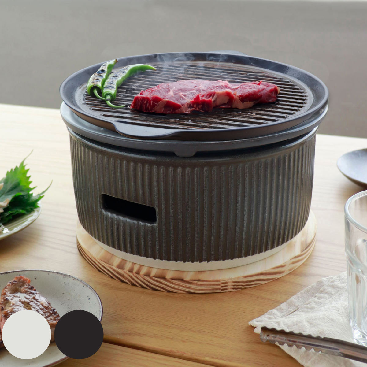 【新品未使用】串焼きコンロ（大）炭焼きグリル 七輪 陶器 萬古焼 黒 金網 井桁 470059ip.jpg