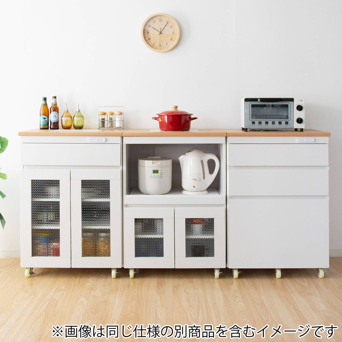 キッチンキャビネット完成品カントリー調タイルトップ引出し付約幅60cm