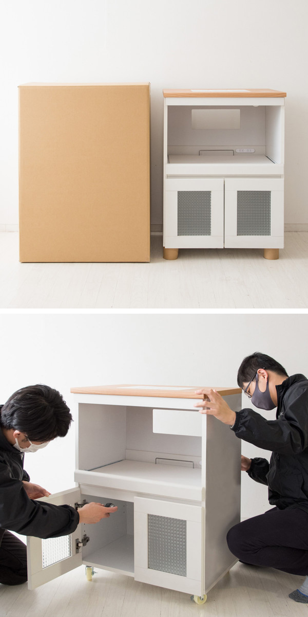 キッチンキャビネット完成品カントリー調タイルトップ引出し付約幅60cm