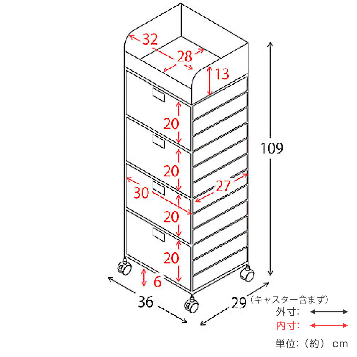 ランドリーボックス Diario 4段 チェスト ランドリー収納 洗濯かご 高